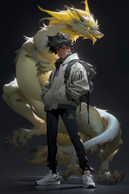 Un garçon avec son dragon