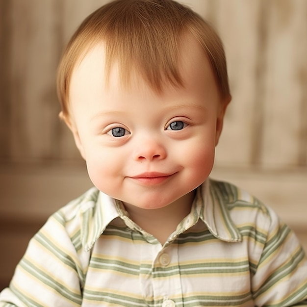 Garçon souriant atteint du syndrome de Down généré par l'IA