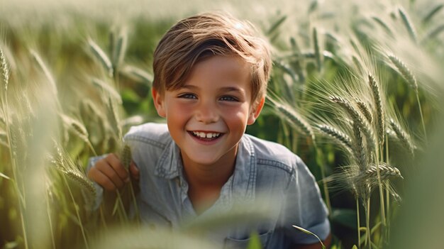 Le garçon souriant dans les champs