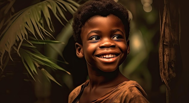 Un garçon souriant dans une scène de jungle