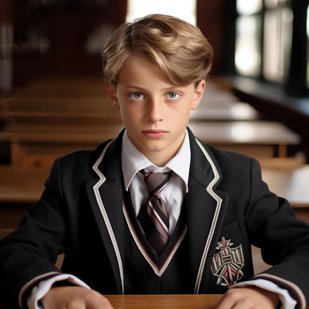 garçon en uniforme scolaire AI Génératif