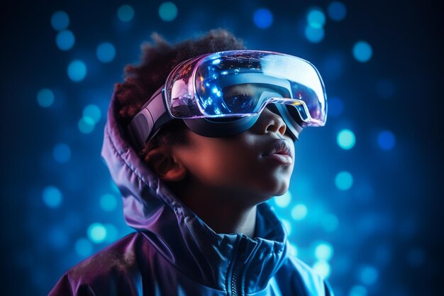 Un garçon utilisant des lunettes de casque de réalité virtuelle VR pour les jeux et le divertissement