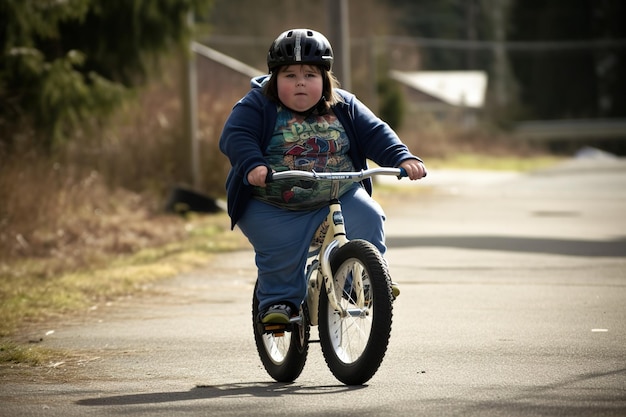 Un garçon sur un vélo portant une veste bleue