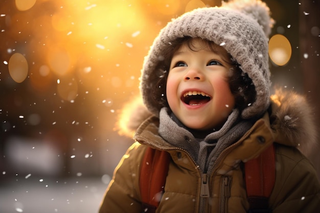 Photo un garçon en vêtements d'hiver joue dans la neige devant la maison