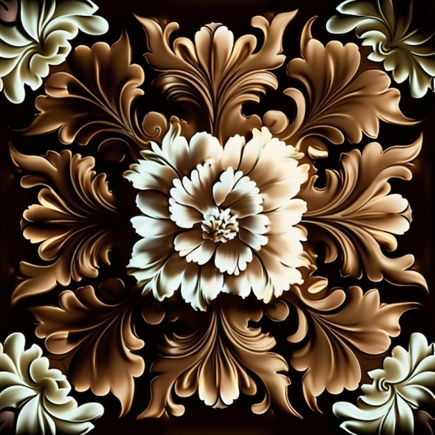 gardénia baroque floral, marron, blanc et noir