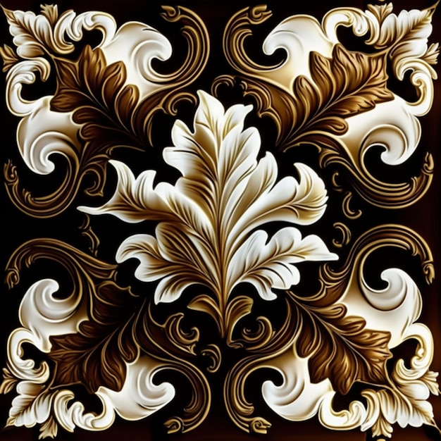 gardénia baroque floral, marron, blanc et noir