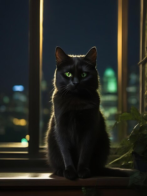 Photo le gardien du chat de la nuit