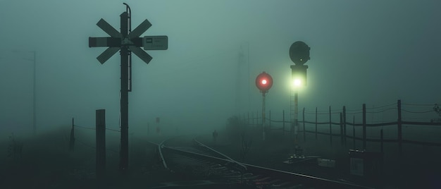 Le gardien silencieux Un passage ferroviaire dans le brouillard à 0