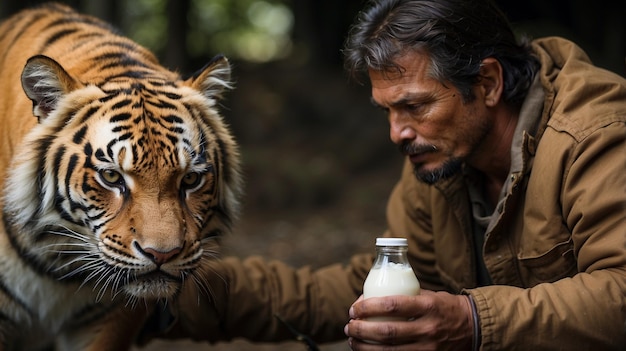 Gardien de zoo avec tigre