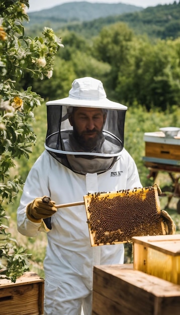 Photo les gardiens de la ruche les apiculteurs nourrissent les abeilles le miel et l'apiculture durable