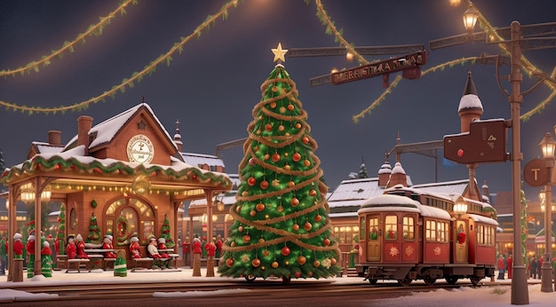 Une gare parée de décorations de Noël