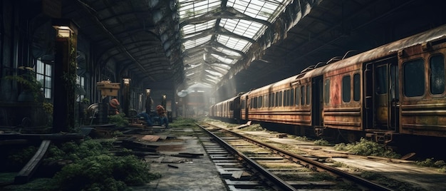 gare Post apocalypse paysage chemins de fer abandonnés plate-forme isolée gare