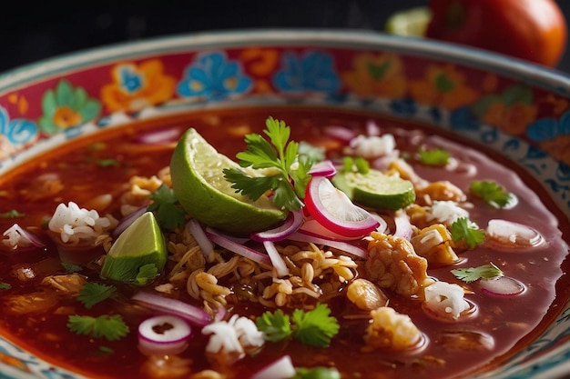 Les garnishes de Pozole sont des accents vibrants.