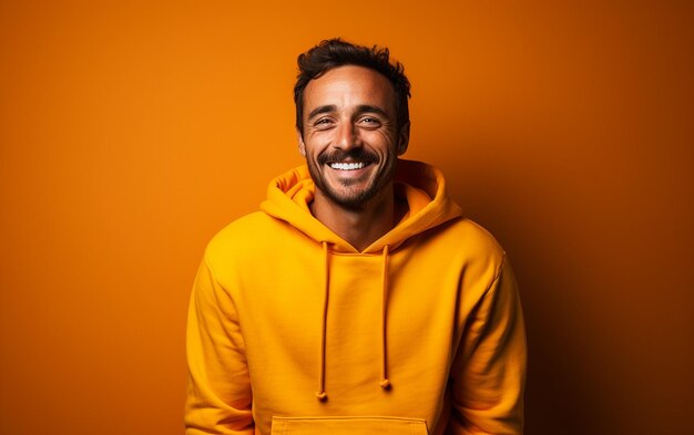 Un gars joyeux portant un sweat à capuche orange Generative By Ai