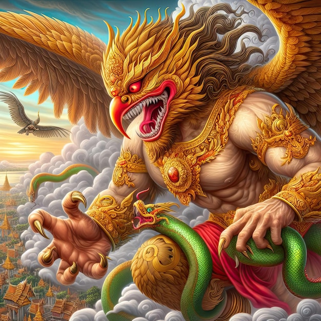 Garuda a le corps d'une personne le dos d'un oiseau et a des ailes une divinité en indien et bouddhiste mon