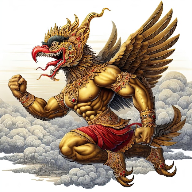 Garuda a le corps d'une personne le dos d'un oiseau et a des ailes une divinité en indien et bouddhiste mon