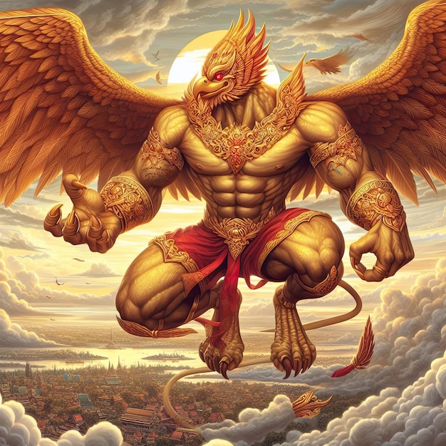 Garuda a le corps d'une personne le dos d'un oiseau et a des ailes une divinité en indien et bouddhiste mon