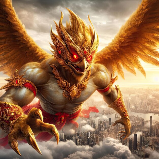 Garuda a le corps d'une personne le dos d'un oiseau et a des ailes une divinité en indien et bouddhiste mon