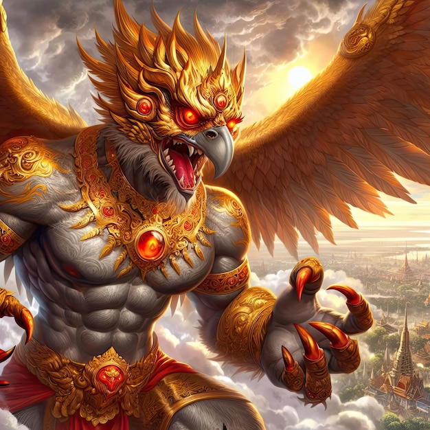 Garuda a le corps d'une personne le dos d'un oiseau et a des ailes une divinité en indien et bouddhiste mon