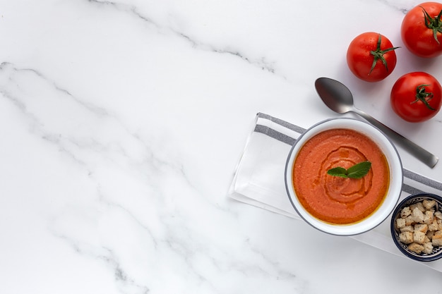 Photo gaspacho espagnol typique fait maison. soupe à la tomate