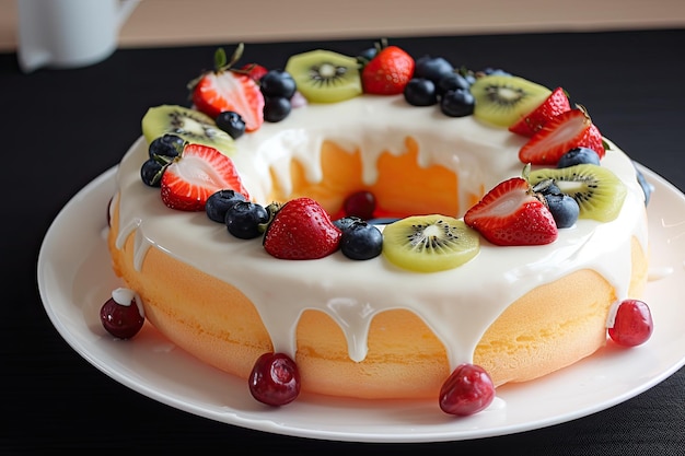 Gâteau en anneau à la crème éponge à la vanille et garniture aux fruits