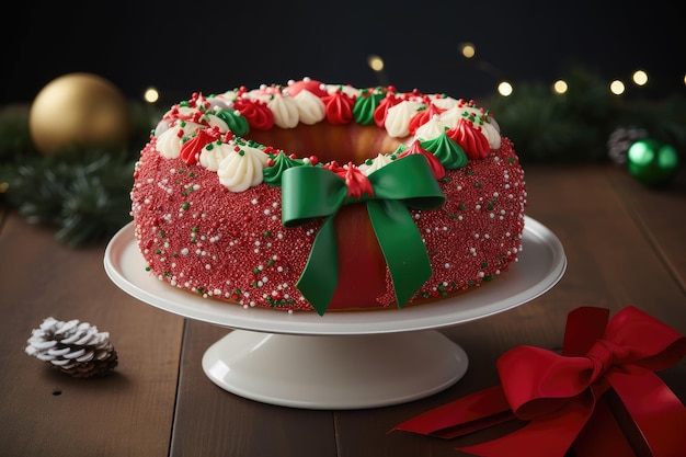 Gâteau anneau de vacances festif avec glaçage et arc festifs