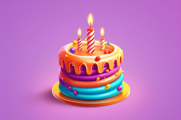 Gâteau d'anniversaire 3d avec des bougies IA générative