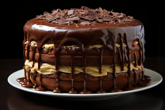 Un gâteau d'anniversaire au chocolat en arrière-plan