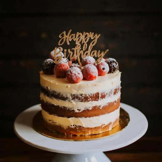 Gâteau d'anniversaire au chocolat avec des fleurs de crème au beurre roses sur fond de bois avec des bougies verticales