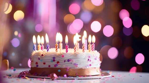 Gâteau d'anniversaire aux bleuets avec bougies et goutte à goutte jaune