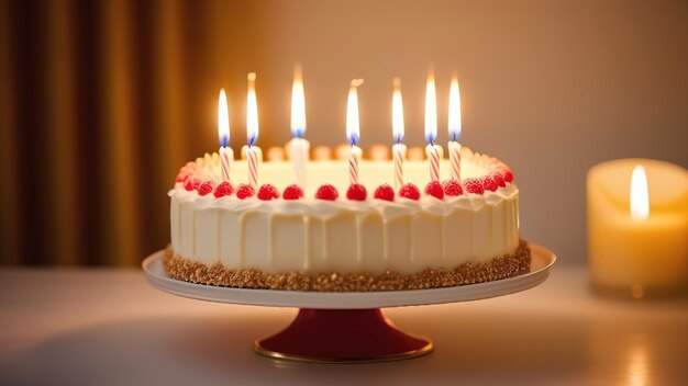 gâteau d'anniversaire baies copie horizontale espace bougies carte de vœux fond foncé doré