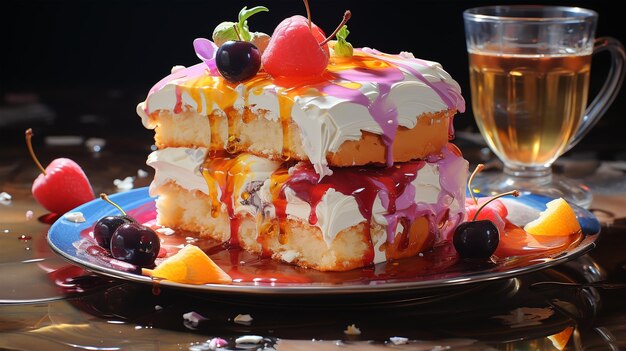 Gâteau d'anniversaire avec baies de fruits et biscuits copie espace concept de fête pour enfants et adultes