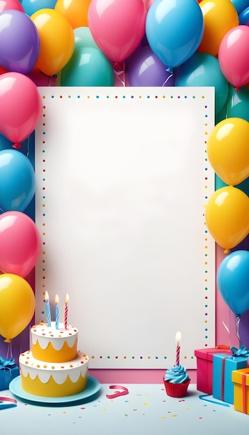 un gâteau d'anniversaire avec des ballons et un gâteaud'anniversnaire avec un gâteau D'anniversair à l'arrière-plan