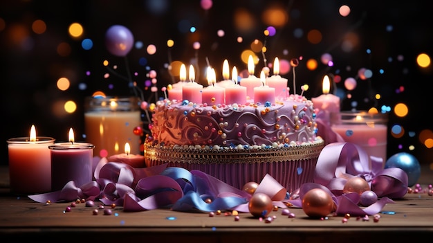 Gâteau d'anniversaire avec beaucoup de bougies