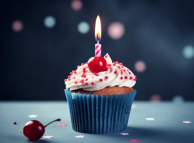 Gâteau d'anniversaire avec bougie Illustration AI GenerativexD