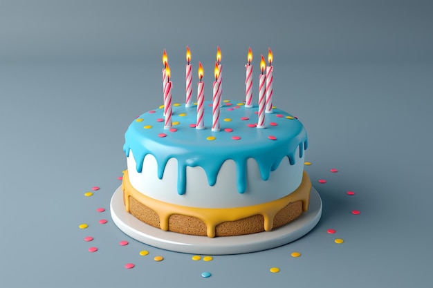Photo un gâteau d'anniversaire avec des bougies allumées sur le dessus.
