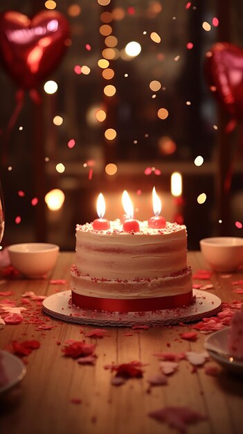 Un gâteau d'anniversaire avec des bougies allumées sur une table