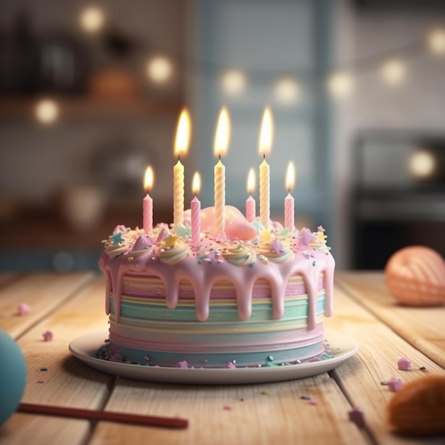 Un gâteau d'anniversaire avec des bougies dessus et un gâteau avec le chiffre 6 dessus.