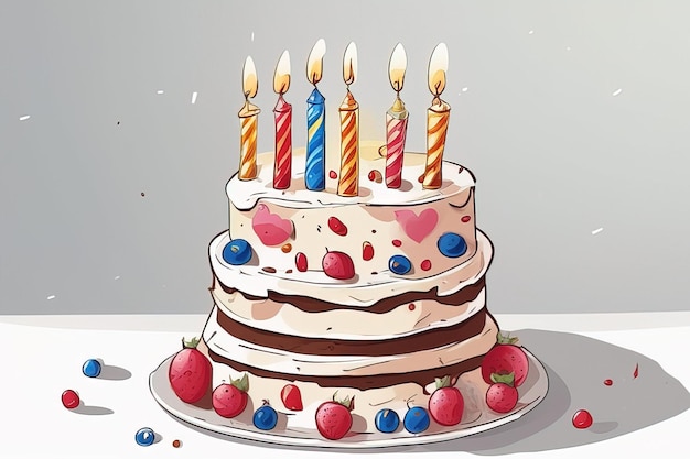 un gâteau d'anniversaire avec des bougies dessus et un gâteau avec les mots anniversaire dessus.