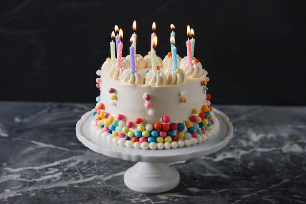 Un gâteau d'anniversaire avec des bougies sur le dessus