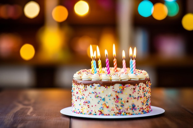 Un gâteau d'anniversaire avec des bougies sur le dessus