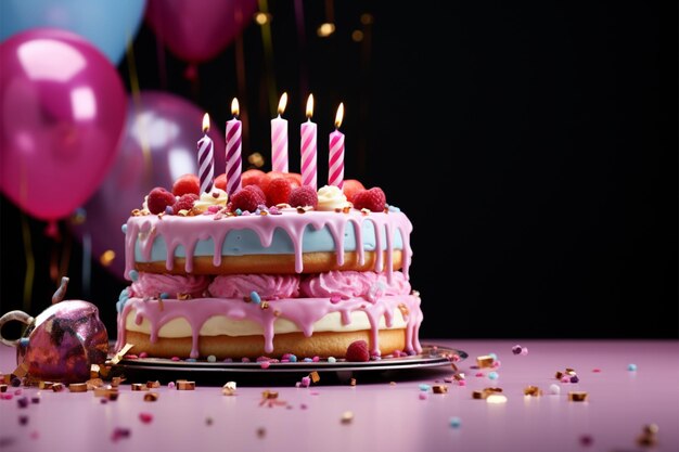 Gâteau d'anniversaire avec bougies fête d'anniversaire