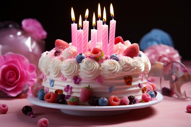 Gâteau d'anniversaire avec bougies fête d'anniversaire