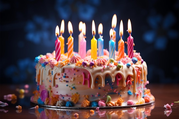 Gâteau d'anniversaire avec bougies fête d'anniversaire