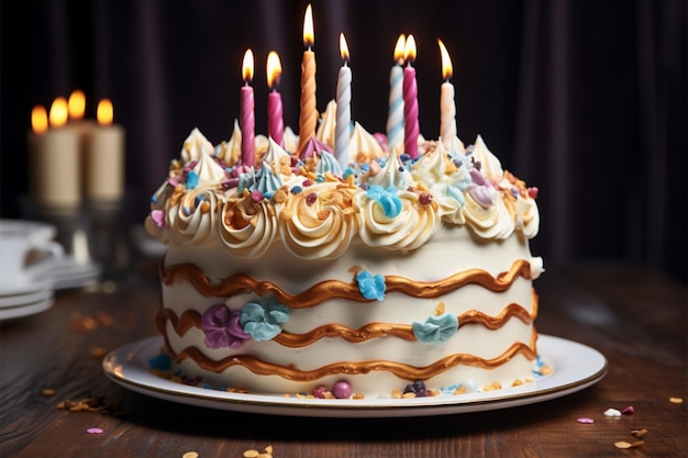 Gâteau d'anniversaire avec bougies fête d'anniversaire