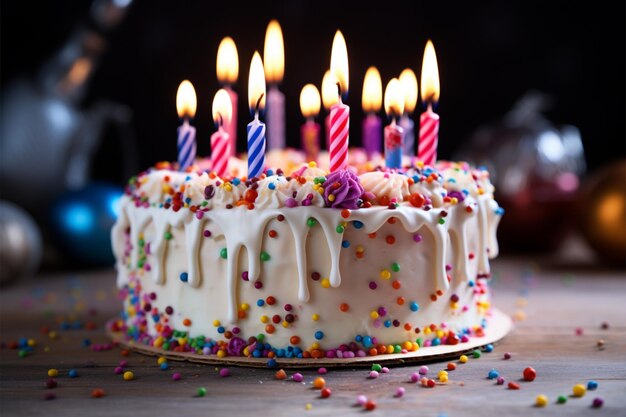 Gâteau d'anniversaire avec bougies fête d'anniversaire