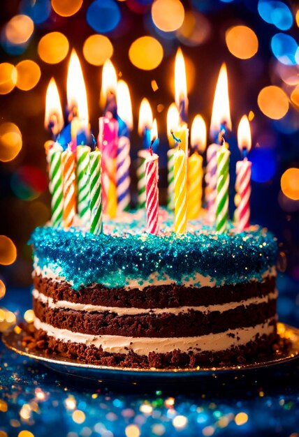 Photo gâteau d'anniversaire avec des bougies focus sélectif