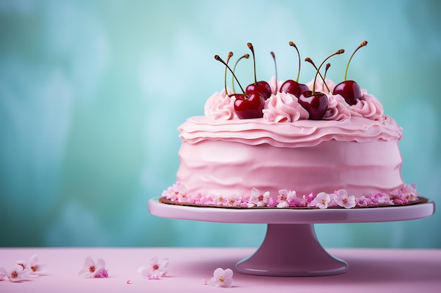 Un gâteau d'anniversaire avec des bougies sur un fond pastel