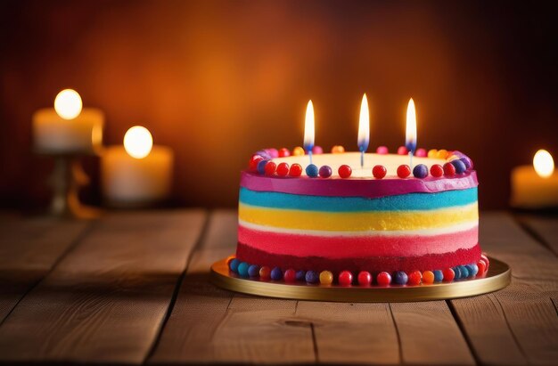 Photo gâteau d'anniversaire avec des bougies sur fond sombre avec espace de copie