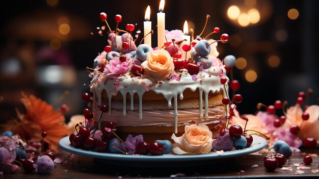 Un gâteau d'anniversaire avec des bougies.